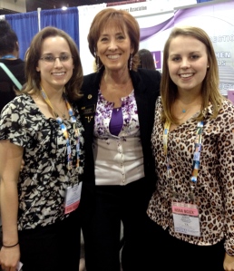 ENA President JoAnn Lazarus, MSN, RN, CEN, met with students Taylor Harrison and Marlee Flynt following her presentation at the National Student Nurses Association conference April 4. Harrison and Flynt attend James Madison University in Harrisonburg, Va.